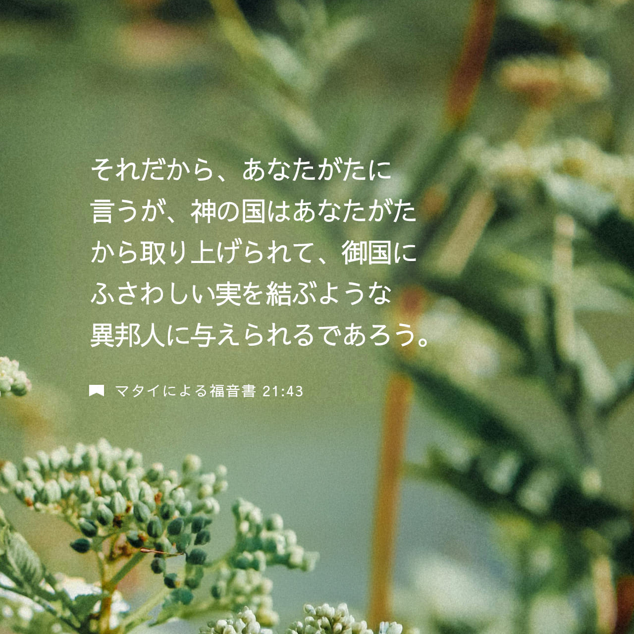 マタイによる福音書 21:43-44 それだから、あなたがたに言うが