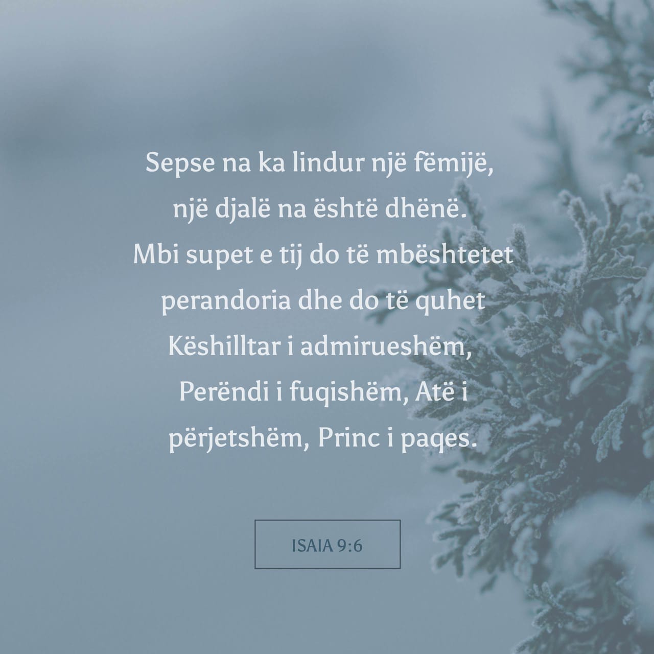 Isaia 9 6 Sepse Na Ka Lindur Nje Femije Nje Djale Na Eshte Dhene Mbi Supet E Tij Do Te Mbeshtetet Perandoria Dhe Do Te Quhet Keshilltar I Admirueshem Perendi I Fuqishem Ate