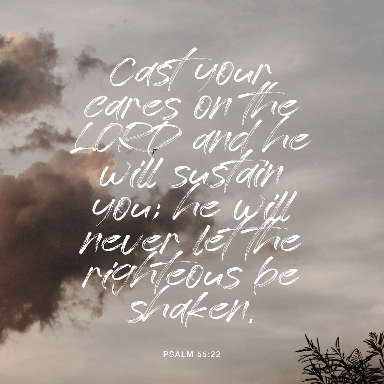 Psalms 55:22 Cast your cares on the LORD and he will sustain you; he will  never let the righteous be shaken. | New International Version (NIV) |  Download The Bible App Now