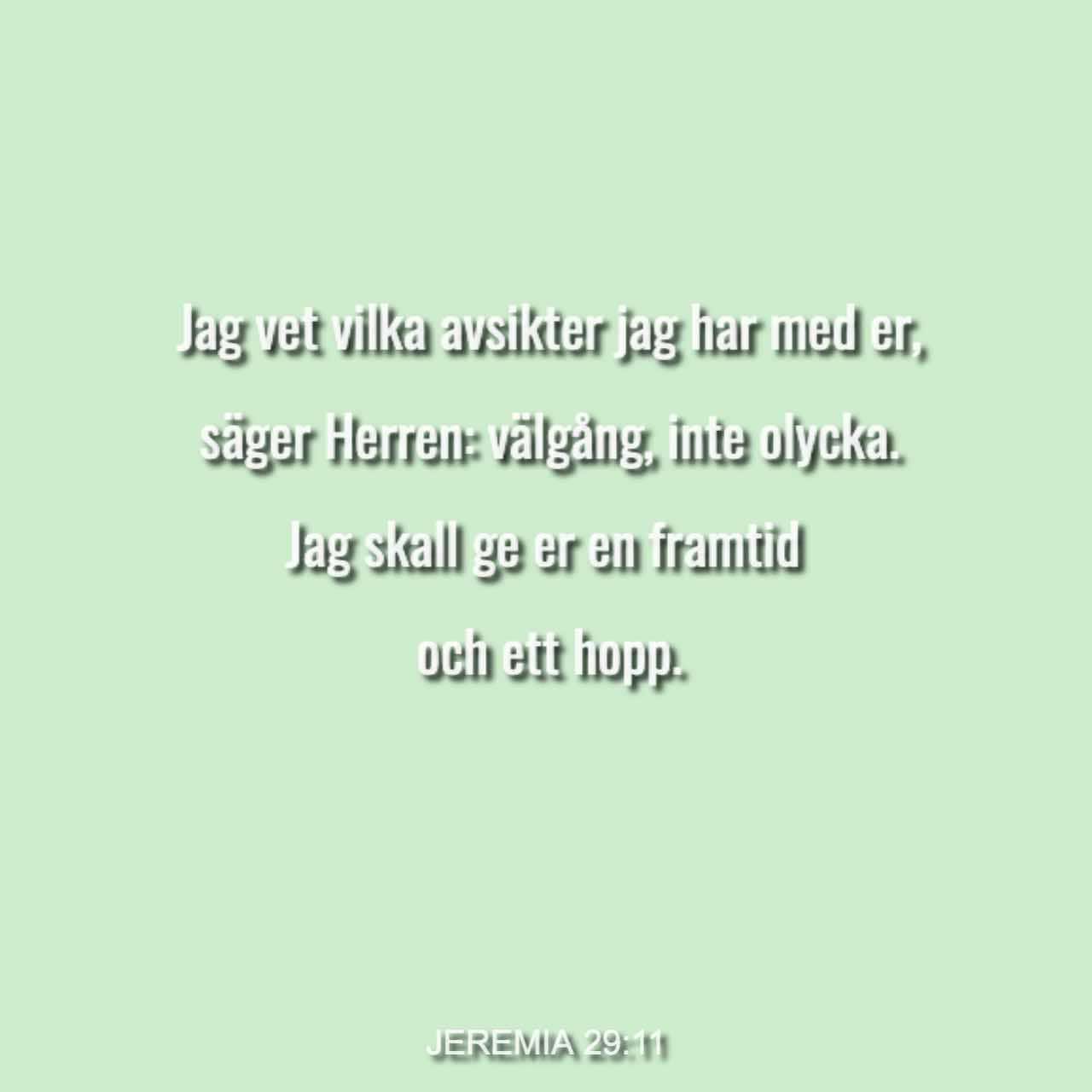 Jeremia 29:11-13 Jag vet vilka tankar jag har för er, säger HERREN,  nämligen fridens tankar och inte ofärdens för att ge er en framtid och ett  hopp. Ni skall kalla på mig