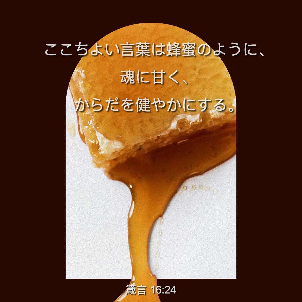 箴言 16:24 ここちよい言葉は蜂蜜のように、魂に甘く、からだを