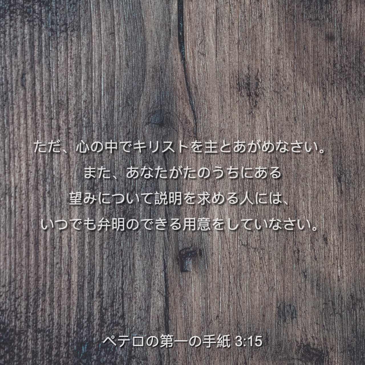 ペテロの第一の手紙 3 15 17 ただ 心の中でキリストを主とあがめなさい また あなたがたのうちにある望みについて説明を求める人には いつでも弁明のできる用意をしていなさい しかし やさしく 慎み深く 明らかな良心をもって 弁明しなさい そうすれば あなた