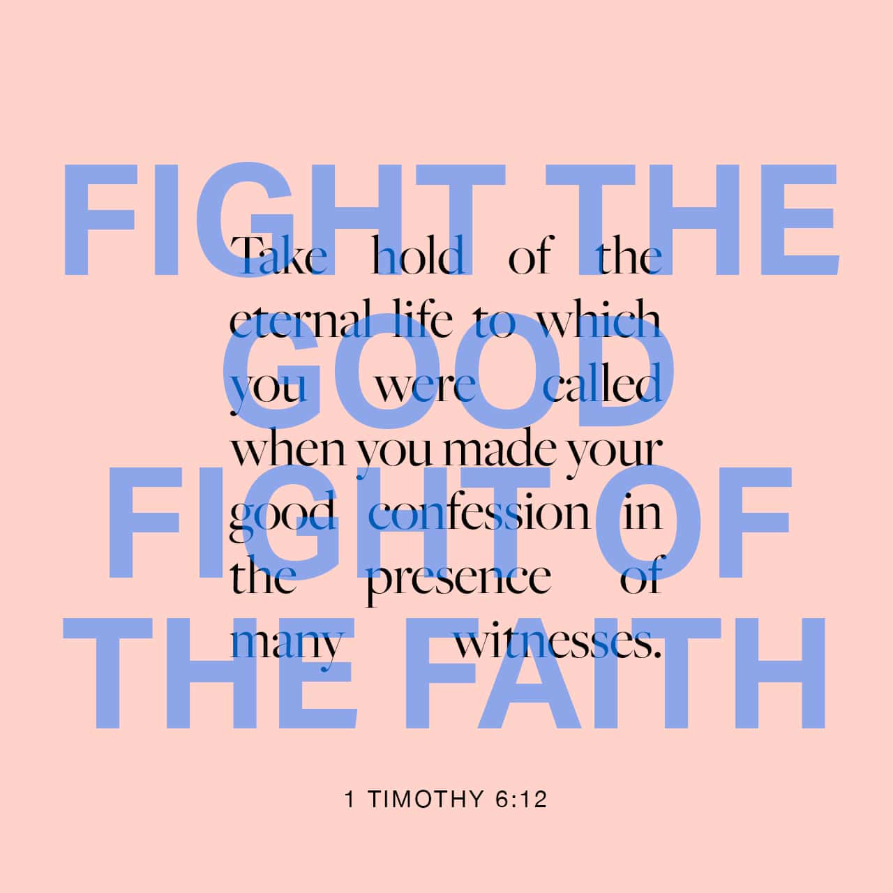 1 Timothy 6:11-12 But of God, flee from all this, and pursue righteousness, godliness, faith, love, endurance and gentleness. Fight the fight of the faith. Take hold of the