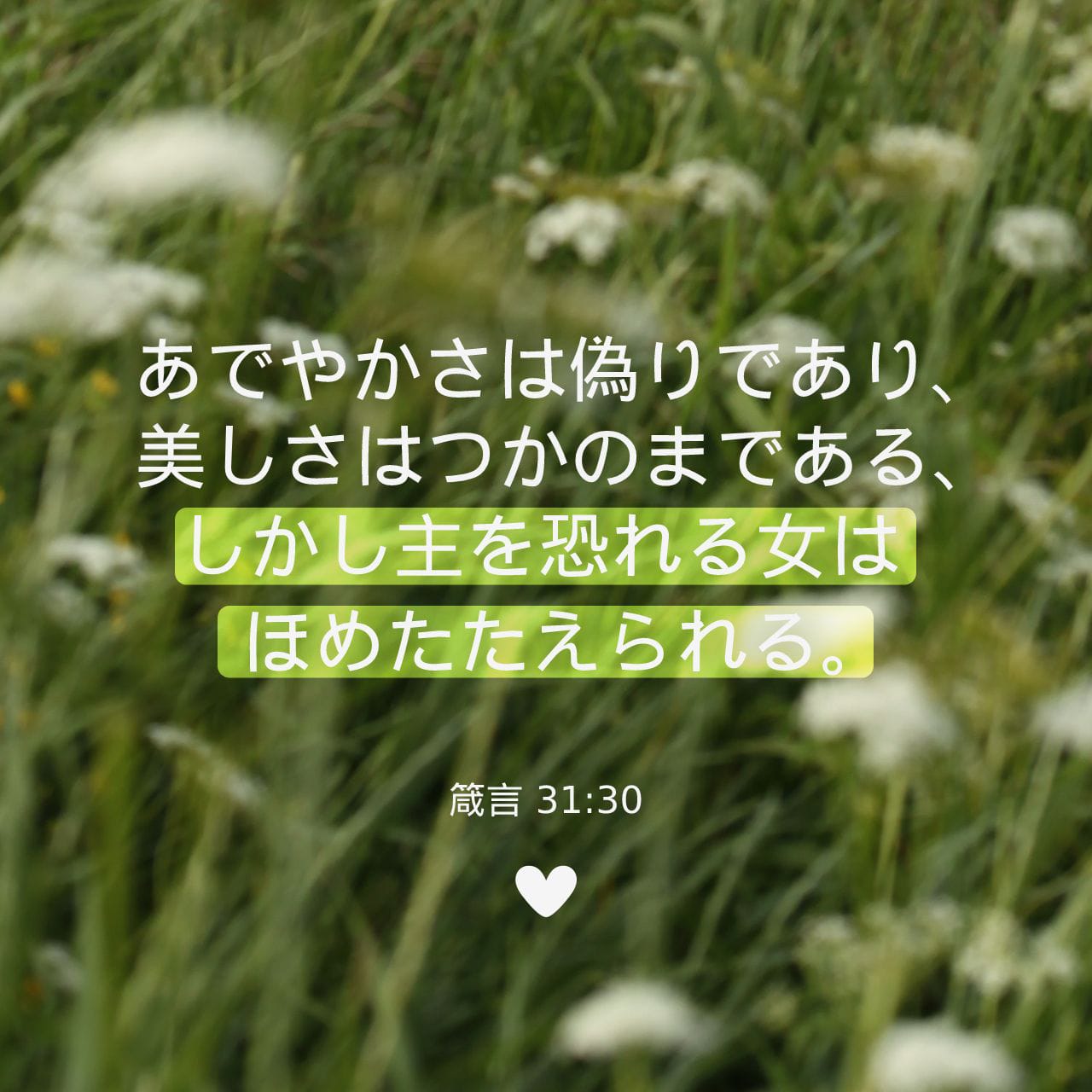 箴言 31:30 あでやかさは偽りであり、美しさはつかのまである、しかし