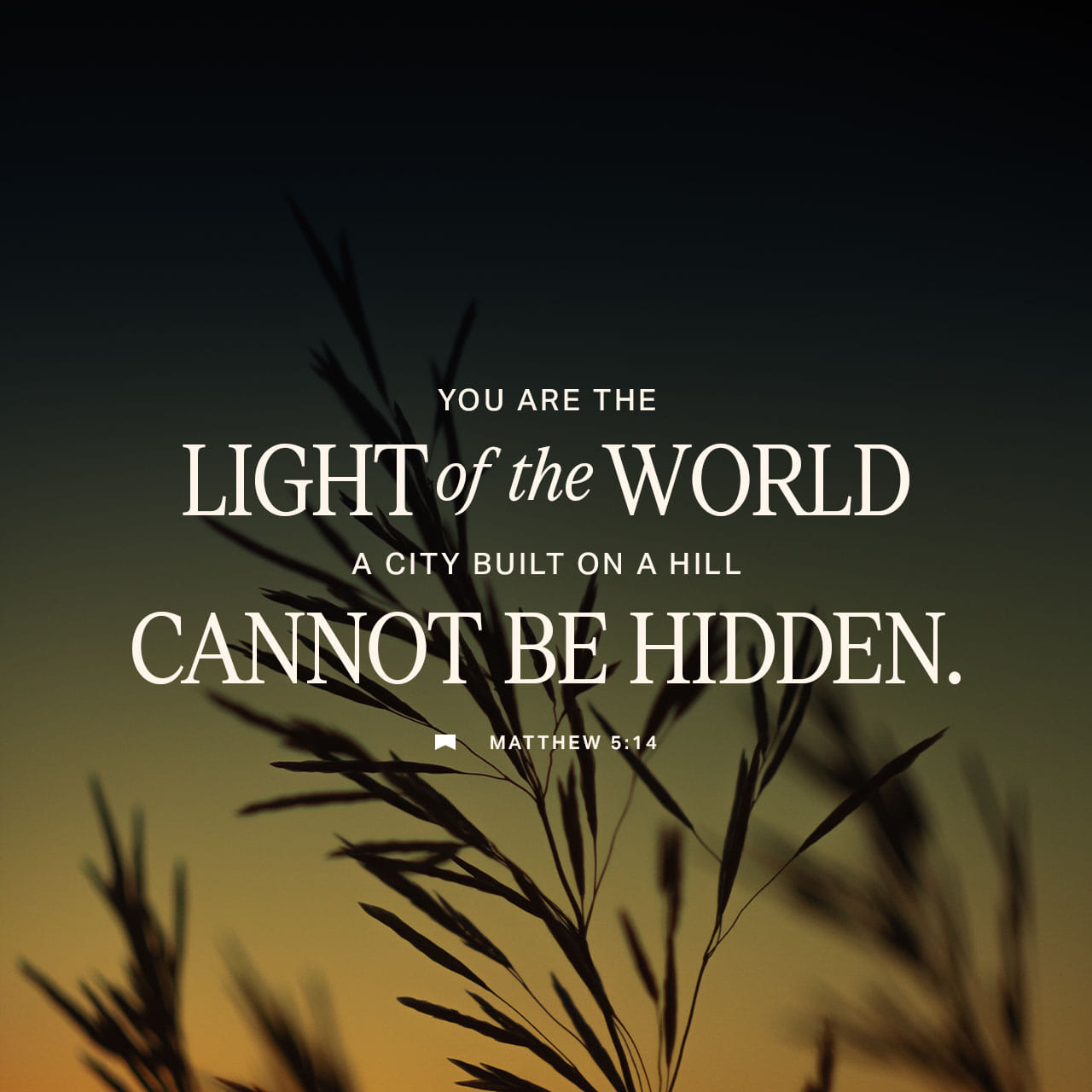 Matthew 5:14-16 “Here's another way to put it: You're here to be light,  bringing out the God-colors in the world. God is not a secret to be kept.  We're going public with