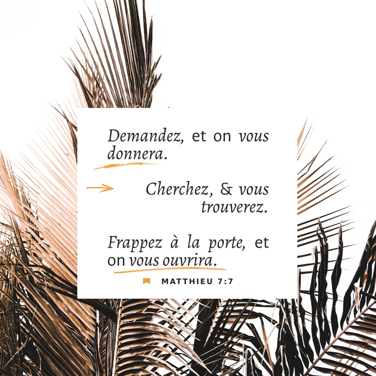 Matthieu 7:7-11 «Demandez et vous recevrez; cherchez et vous