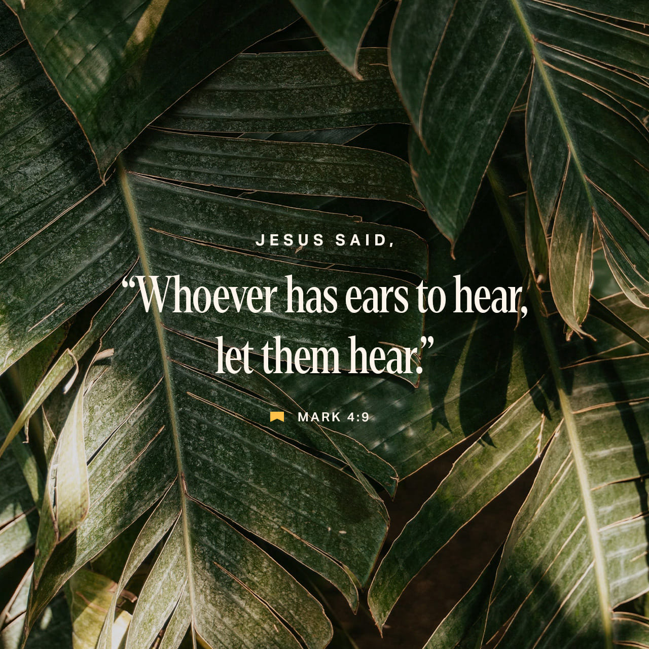 Mark 4:9, 19 Then Jesus said, “Whoever has ears to hear, let them hear ...