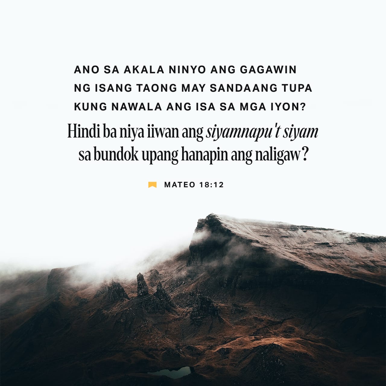 Mateo 18:12 “Ano sa akala ninyo ang gagawin ng isang taong may sandaang ...