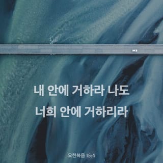 요한복음 15:4-5 내 안에 거하라 나도 너희 안에 거하리라 가지가 포도나무에 붙어 있지 아니하면 절로 과실을 맺을 수 없음 같이  너희도 내 안에 있지 아니하면 그러하리라 나는 포도나무요 너희는 가지니 저가 내