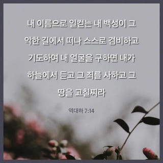 역대하 7:14 내 이름으로 일컫는 내 백성이 그 악한 길에서 떠나 스스로 겸비하고 기도하여 내 얼굴을 구하면 내가 하늘에서 듣고 그  죄를 사하고 그 땅을 고칠찌라 | 개역한글 (Krv) | 지금 성경